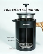 Stainless Steel French Press Coffee Maker, Double Wall Vacuum Insulated Coffee Press with Heat-Resistant Black Coated Exterior, 34oz/1L, Durable Coffee Press for Hot & Cold Brew - Image 5