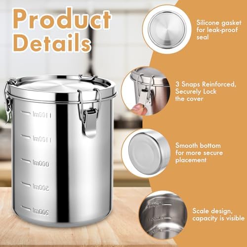 Zopeal 4 Pack Stainless Steel Canisters Set Stainless Steel Airtight Food Storage Containers Metal Containers with Lids Sealed for Tea Coffee Sugar Flour Pantry Baking Kitchen Counter (56 oz) - Image 3