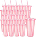 24 Pcs Pink Tumblers with Straw & Lid - 24oz Coffee Cups by Pineburg