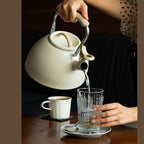 Whistling Tea Kettle,3.1 Quart Stainless Steel Water Kettle Work for All Stovetops with Folding Handle for Boiling Water Coffee or Milk (Off-White) - Image 2