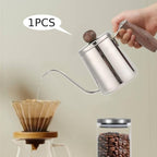 Kettle with Long Gooseneck Spout, Stainless Steel, Non-Slip Natural Wood Handle, Ideal for Regulating Water, Suitable, Silver - Image 5
