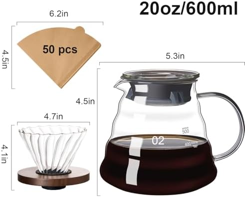 gegewawa Pour Over Coffee Maker Set, Glass Coffee Dripper & Carafe 20 fl oz - Image 5
