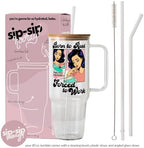 Sip-Sip Hooray! Born To Read 40oz Glass Tumbler with Lid and Straw - Image 2