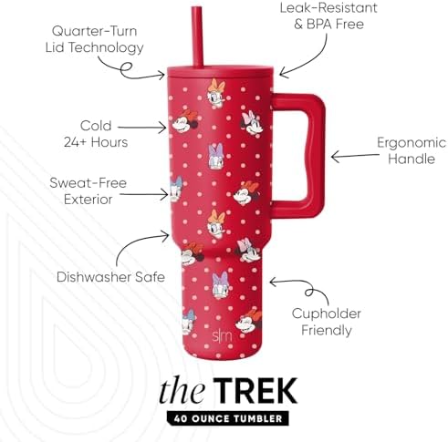 Simple Modern Valentine's Day Disney 40 oz Tumbler with Handle | Insulated Stainless Steel Water Bottle Travel Mug | Holiday Gifts for Women Her | Trek Collection | 40oz | Minnie Dots and Faces - Image 2