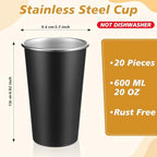 Mimorou 20 Pack 20 oz Stainless Steel Cups Metal Cup, Black - Image 2
