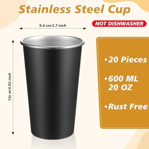 Mimorou 20 Pack 20 oz Stainless Steel Cups Metal Cup, Black - Image 2