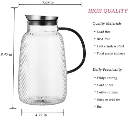 Purefold Pitcher with Lid, Glass Jug with Stainless Steel Lid for Hot and Cold Water, Fruit Tea, Coffee Maker, Ice Tea, Juice, Pineapple Series (Clear, 80 oz) - Image 3