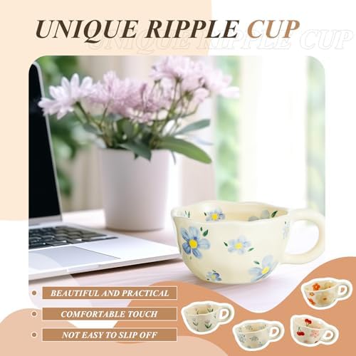 Vesici 4 Pack Ceramic Flower Coffee Mug with Spoon 8.5 oz Cute Tea Cup - Image 5