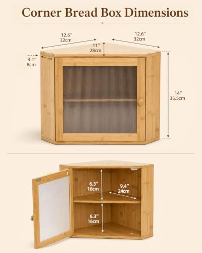 Corner Bread Box, 2 Tier Bamboo Bread Storage for Kitchen Countertop - Image 3