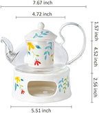 Glass Tea Pot Warmer Set 22oz Glass Teapot with Removable Loose Tea Infuser and Candle Holder Warmer Heating Base Elegant Teapot Gift Set Stovetop Safe Kettle,Style 4-7.,Style 6-7.67 x 8.68 inch - Image 3