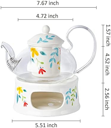 Glass Tea Pot Warmer Set 22oz Glass Teapot with Removable Loose Tea Infuser and Candle Holder Warmer Heating Base Elegant Teapot Gift Set Stovetop Safe Kettle,Style 4-7.,Style 6-7.67 x 8.68 inch - Image 3