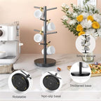 Cup Rack Coffee Mug Tree Bamboo Countertop Organizer Stand with 8 Hooks Organizer - Image 5