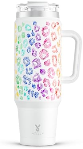 Meoky 40 oz Tumbler with Handle and Straw, Insulated Tumbler with Lid and Straw, Stainless Steel Travel Mug, Keeps Cold for 34 Hours, 100% Leak Proof, Fits in Car Cup Holder (Kiss) by MEOKY