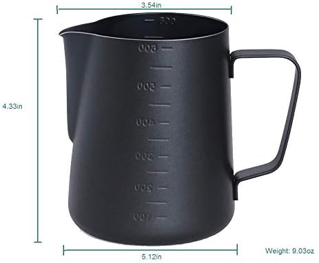 Milk Frothing Pitcher with Measurement on Both Sides, Black Stainless Steel Heat Insulation Milk Frothing Pitcher Coffee Tools Cup 20 oz (600 ml) - Image 2