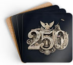250 Anniversary USA Coasters, Patriotic 4th of July Drink Coasters, USA 250th, American Semiquincentennial Set of 4 (250 Gold Seal Navy Black, 3.75" x 3.75") by PinUpHeaven