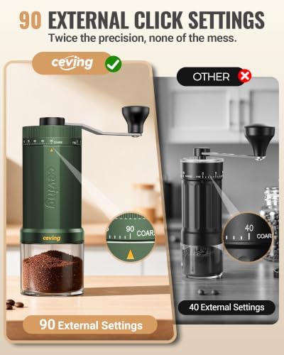 CEVING Manual Coffee Grinder with 90 External Settings, 60g Capacity, Green - Image 2