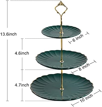Sweejar 3 Tier Ceramic Cake Stand Wedding, Dessert Cupcake Stand for Tea Party Serving Platter (Jade) - Image 4