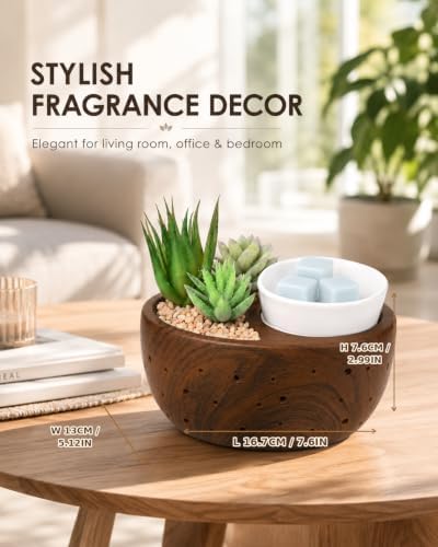 Ceramic Succulent Electric Wax Melt Warmer, 7-Color Flameless LED Light - Image 5