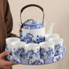 Enamel Ceramic Tea Set, Large-capacity Portable Teapot, Blue and White Porcelain Thin-walled Teacups with Tray, Perfect for Father's Day, Mother's Day, Birthdays, and Christmas - Image 7