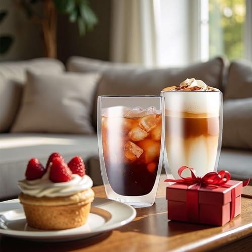 MESNEY 17 oz Double Walled Glass Coffee Mugs, Glass Coffee Mugs Set of 4, Insulated Clear Cappuccino Latte Mugs for Home, Cafe & Restaurant, Durable Stackable Drinking Glasses - Image 5