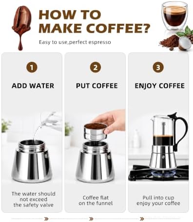5 Cup Glass Moka Pot 10 oz, Stovetop Espresso Maker, Visible Borosilicate Glass Top & Stainless Steel, Secure Handle, Induction Gas Electric, Portable - Image 6