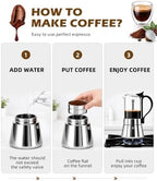 5 Cup Glass Moka Pot 10 oz, Stovetop Espresso Maker, Visible Borosilicate Glass Top & Stainless Steel, Secure Handle, Induction Gas Electric, Portable - Image 6