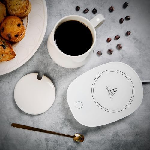 Warm & Cozy Mug Warmer Set - 14 oz White Ceramic Coffee Cup with Lid and Electric Mug Warmer - Image 3