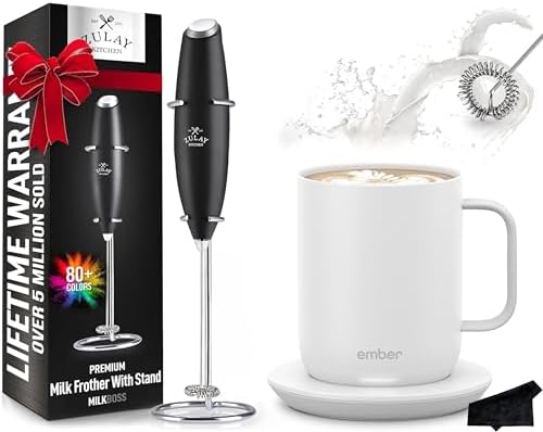 Ember Temperature Control App-Enabled Smart Mug 2, 10 oz with Zulay Milk Frother and Signature Cloth by CertifiedBrands