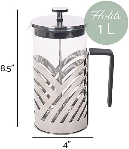 Elanze Designs Chrome 1 Liter Large Glass and Stainless Steel French Press Coffee and Loose Leaf Tea Maker - Image 4