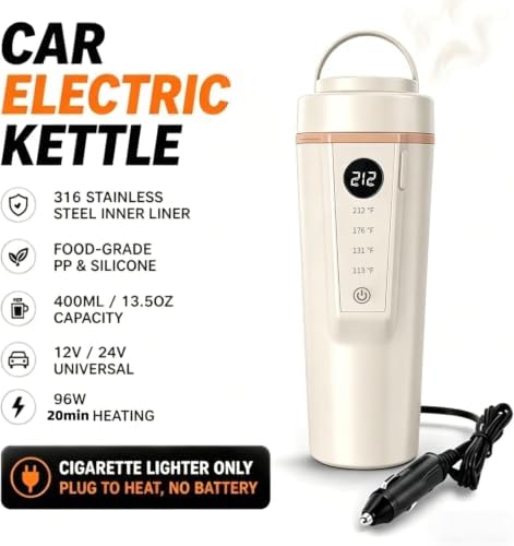 12V/24V Car Kettle, Portable Kettle for Hot Water (CREAM) - Image 3