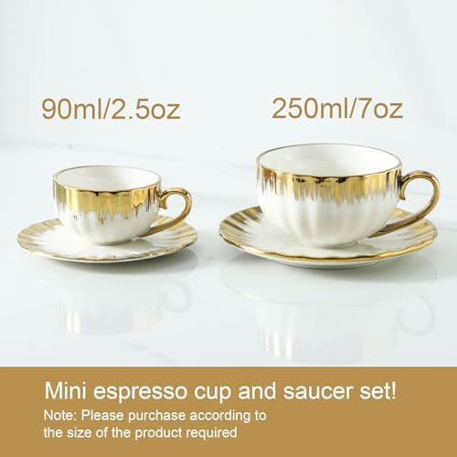 LETAOTAO Espresso Cups and Saucers, 2.5 oz Porcelain Espresso Cups Set of 6 - Image 3