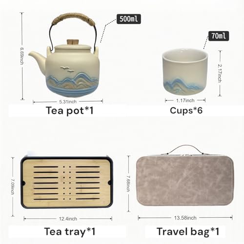 Chinese Tea Set – White Porcelain Gongfu Teapot with 6 Cups & Tea Tray, Travel Tea Set with Carrying Case for Tea Ceremony, Daily Tea Ritual, Asian Style Gift - Image 3