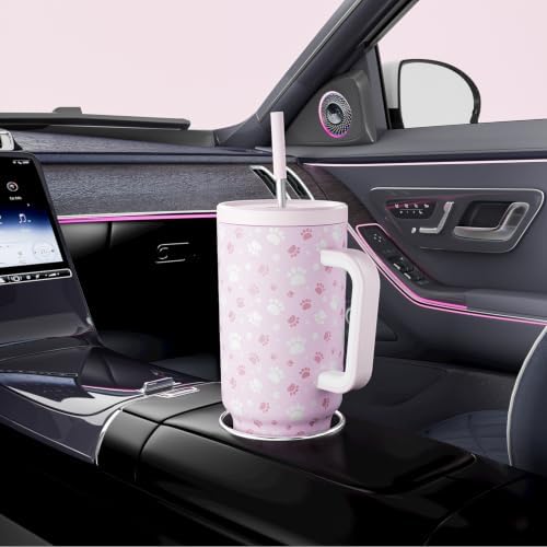 Meoky Glow in the Dark Tumbler: 40 oz Tumbler with Handle and Straw- Stainless Steel Insulated Tumbler for Car Cup Holders - Travelers Commuters Workers (1 Pack, Paw) - Image 5