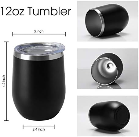 HASLE OUTFITTERS 12oz Wine Tumbler with Lid Stemless Wine Glasses Double Wall Vacuum Travel Mugs stainless steel Coffee Cup for Cold & Hot Drinks Wine Coffee Cocktails Beer 6 Pack Black - Image 3