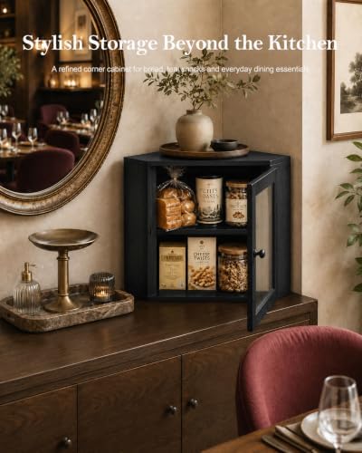 Black Corner Bread Box, 2 Tier Bamboo Bread Storage for Kitchen Countertop - Image 7
