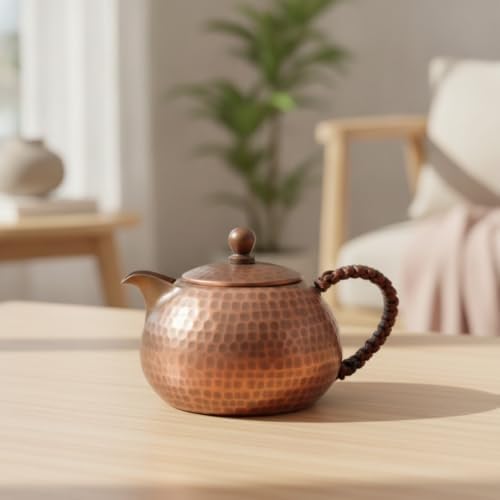 Copper Vessel Teapot Kettle Pot Pitcher With Hammered Pure Copper Body And Short Angled Spout Handmade Rustic Craft With, Array, Copper Handle Aged Color, Copper Handle Aged Color 200cc - Image 7