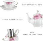 Sweejar Porcelain Tea Set Vintage Floral, British Relief Gold Rim Teapot Cup and Saucer Sets, 22-Piece Tea Sets for Adults, with Teapot, Sugar Bowl, Milk Jug, Spoons, Cup and Saucer (Flower) - Image 2