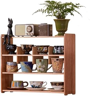 Mug Display Shelf Walnut Wood 4-Tier Coffee Kitchen Countertop Organizer by KAOTGOT
