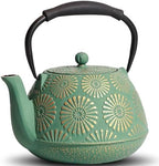 Cast Iron Teapot, 40oz Tea Kettle with Infuser for Stove Top, Sakura Design Japanese Tea Pot for Loose Leaf Coated with Enameled Interior, Silicone Handle 1200ml Green by MILVBUSISS