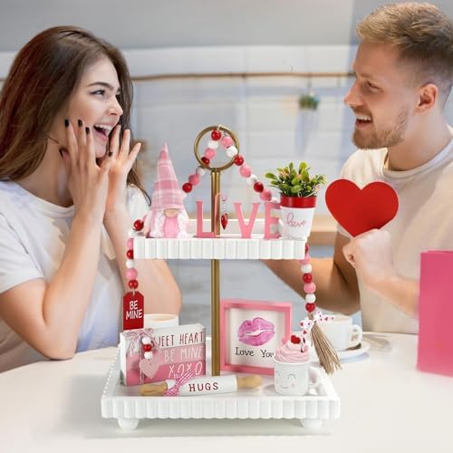 Pink Valentine's Day Decorations 8 PCS Tiered Tray Decor Set for Home - Image 5