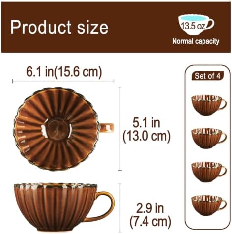 13.5 oz Ceramic Coffee Mug, Reactive Glaze Mug, Suitable for Latte, Coffee, Tea, Soup, Ideal for Office and Home Use, Dishwasher and Microwave Safe, 4-Pack Brown. - Image 2