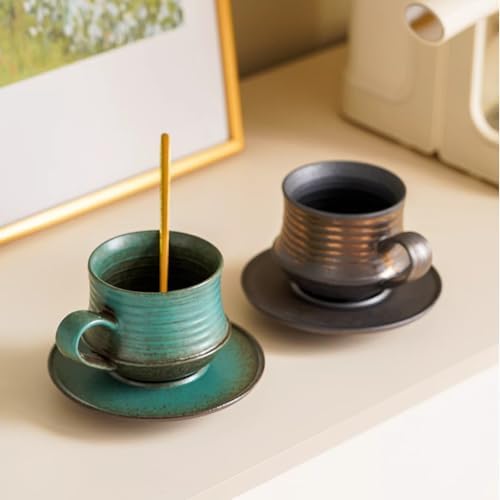 6.8oz 210ml Ceramic Mug Saucer Set Home Wabi Sabi - Image 3