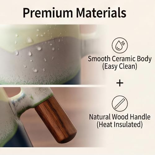 Ceramic Espresso Cups Wood Handle 2.4oz Set of 4 Square - Image 3