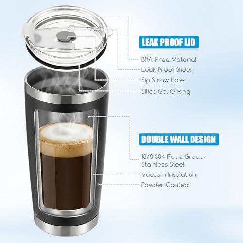 6 Pack 20oz Tumbler Bulk Stainless Steel Tumbler with Lid, Vacuum Insulated Double Wall Travel Coffee Mug, Durable Powder Coated Tumblers, for Hot and Cold Drinks(Black) - Image 3