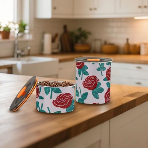 Fake Glitter Cartoon Rose Flower Pink Designed Dry Food Storage Containers Stainless Steel Storage Containers For Pantry 1 Button Opening Coffee Canister - Image 7