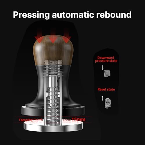 Calibrated Coffee Tamper 30Lbs | Spring Loaded with Constant Pressure | Auto Adjustable Depth & Auto Reset | Flat Base with Sound Feedback | Walnut Handle (58mm) - Image 7