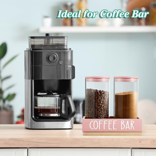 Pink Coffee Canister for Ground Coffee - 2 Pack 45oz Glass Coffee and Sugar Container Set with Airtight Lids and Tray - Pink Coffee Bean Storage Jars for Coffee Bar Kitchen Decor and Accessories - Image 2