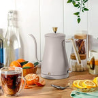 Electric Gooseneck Kettle 1 Liter 1200W Fast Boil with Precision Pour Spout, Stainless Steel Interior, Auto Shut-Off & 360° Swivel Base (Porcini Taupe) - Image 6