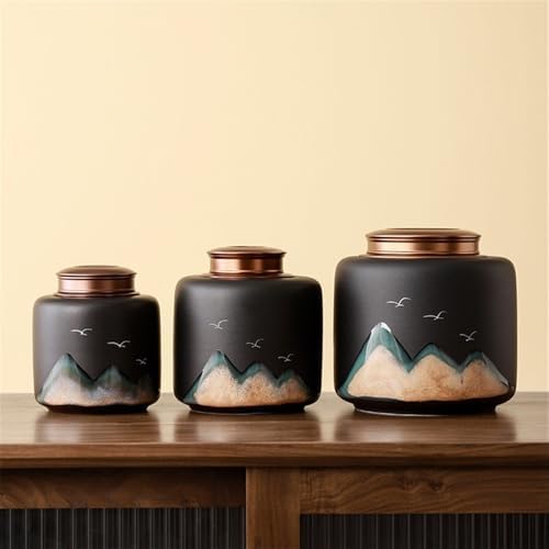 Tea Tins Ceramic Tea Canister with Spiral Suction Double Lid High Grade Sealed Storage Jar Tea Caddy(Black,Large) - Image 7