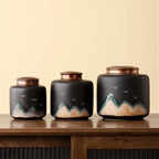 Tea Tins Ceramic Tea Canister with Spiral Suction Double Lid High Grade Sealed Storage Jar Tea Caddy(Black,Large) - Image 7